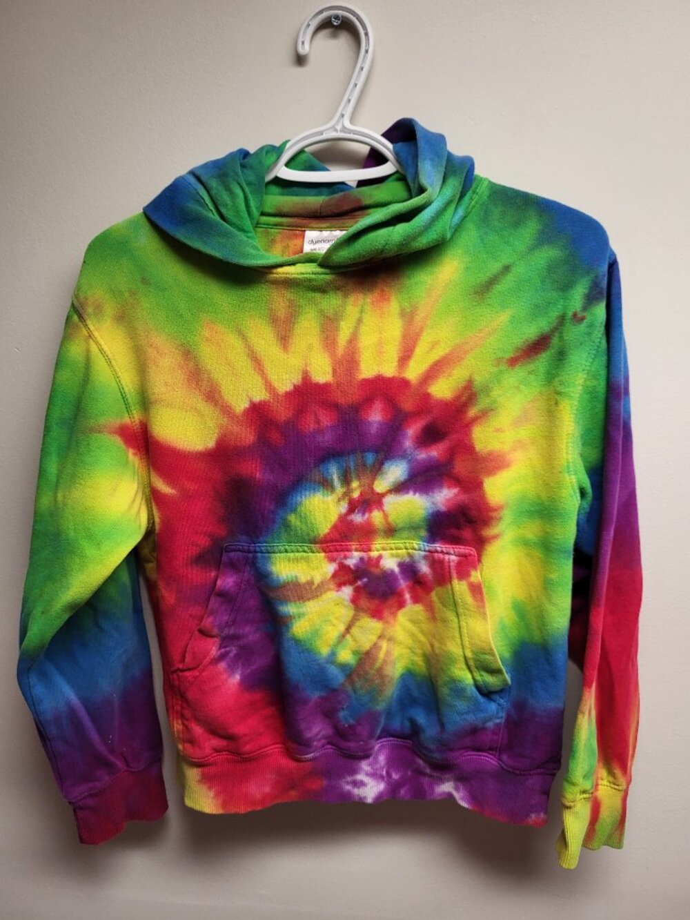 Dyenomite Youth Medium Rainbow Tie Dye Hoodie Hand Dyed in USA